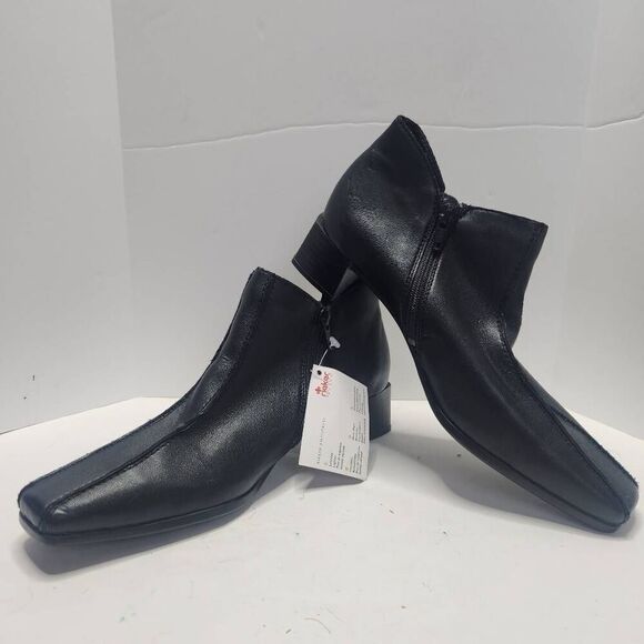 NWT Rieker Womens Black Leather Block Heel Square Toe Ankle Boots Size 37 - Picture 1 of 10